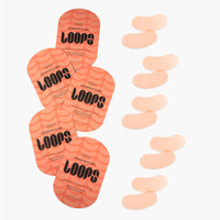 Packaging of LOOPS eye masks with a few masks displayed on a white background.