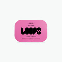 Pink packaging of LOOPS eye masks on a white background