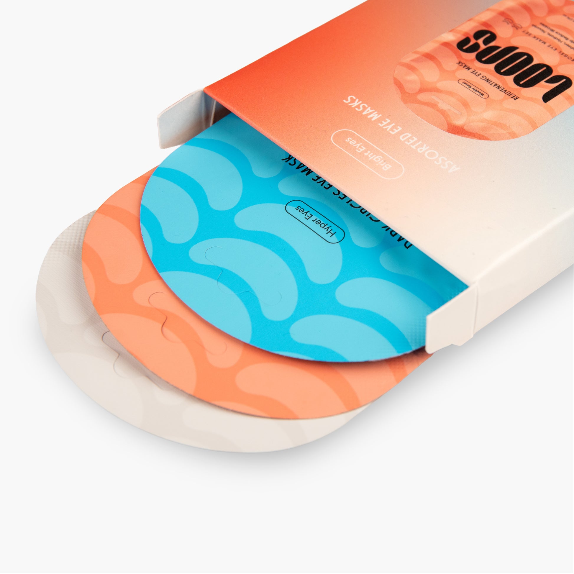Packaged product with orange and blue design on a white background