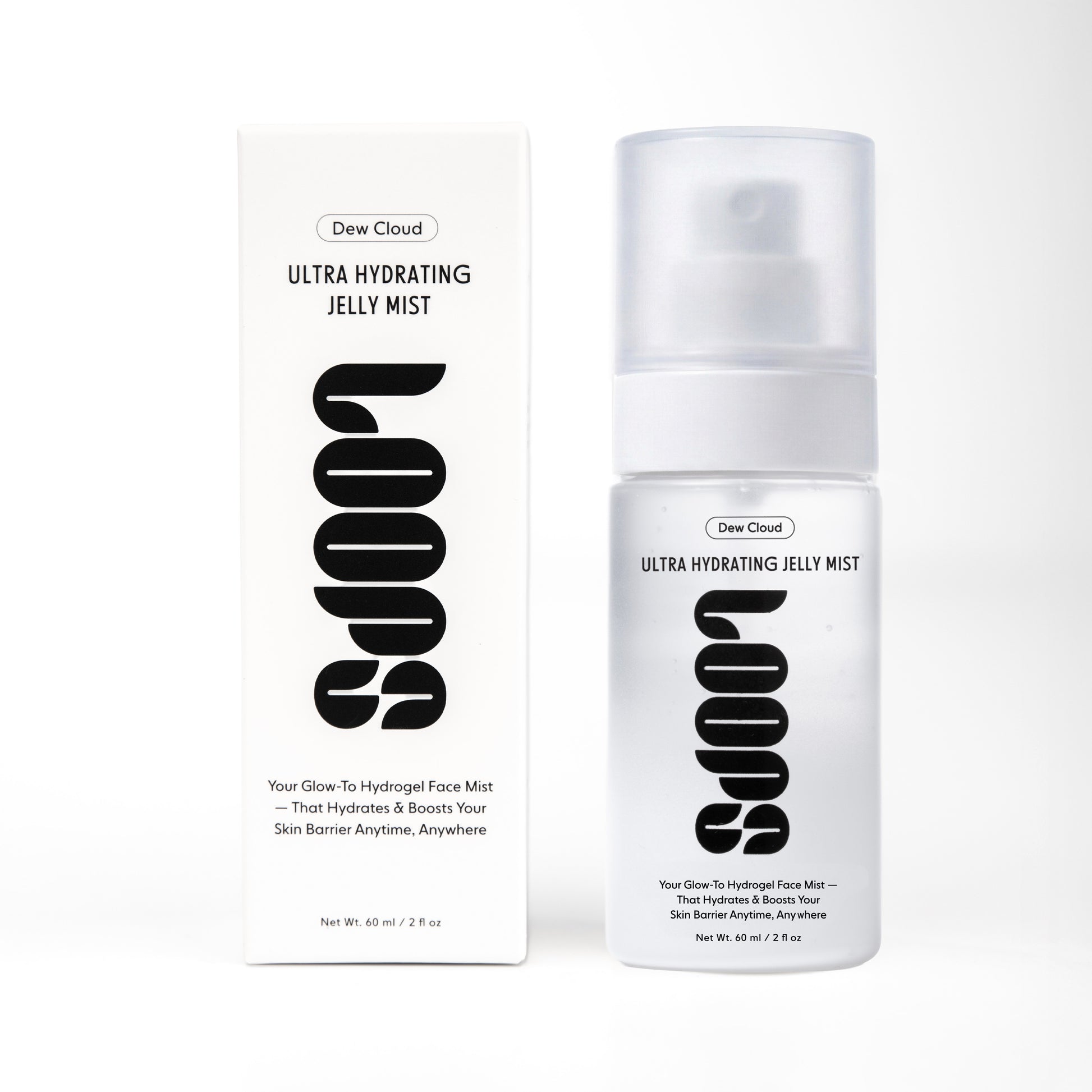 Dew Cloud Ultra Hydrating Jelly Mist bottle and packaging on a white background