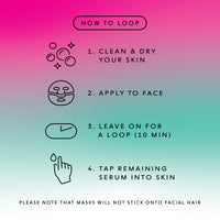 How To Loop Icon: Clean & Dry Your Skin, Appy To Face, Leave On For A LOOP (10 Min), Tap Remaining Serum Into Skin
