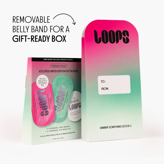 Holiday gift set package showing "removable belly band for gift-ready box"