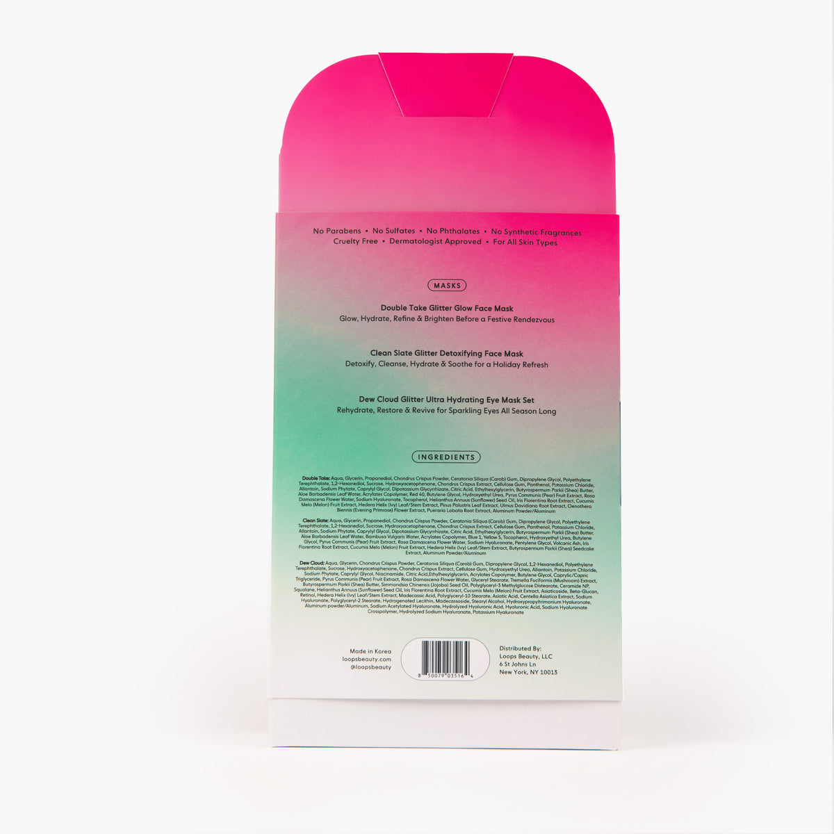 Back of product packaging of hydration haven holiday kit on a white background