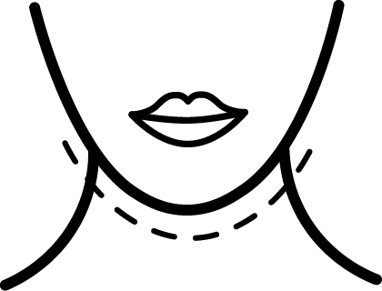 Outline of a neck and lips on a white background. signifies "supports jaw alignment"