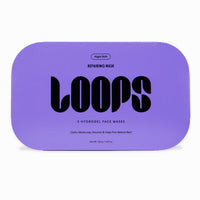 Purple rectangular box with rounded corners for a skincare product, featuring the brand name 'LOOPS' in large black letters and 'Night Shift REPAIRING MASK' text on a white background.