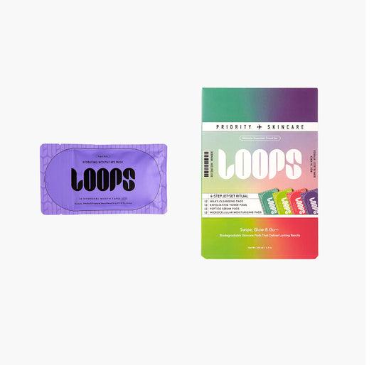 Two skincare product packages with 'LOOPS' branding on a white background